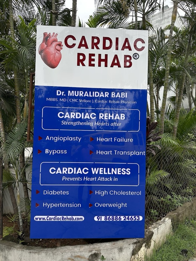 The Cardiac Rehab sign outside the centre in Film Nagar, Jubilee Hills